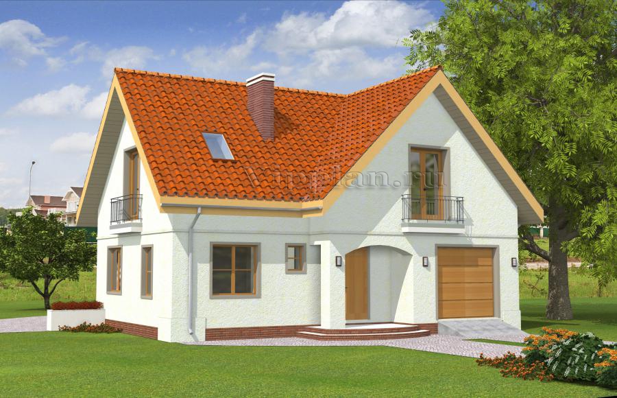 Проект одноэтажного дома с мансардой и гаражом